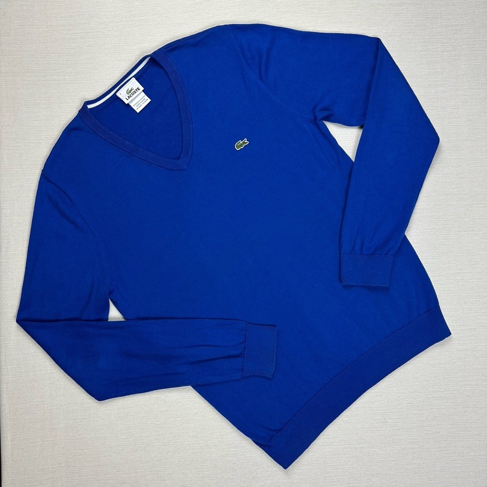 Lacoste V-Neck Pullover Sweater Cotton Men FR 4 Blue Preppy Golf Tennis